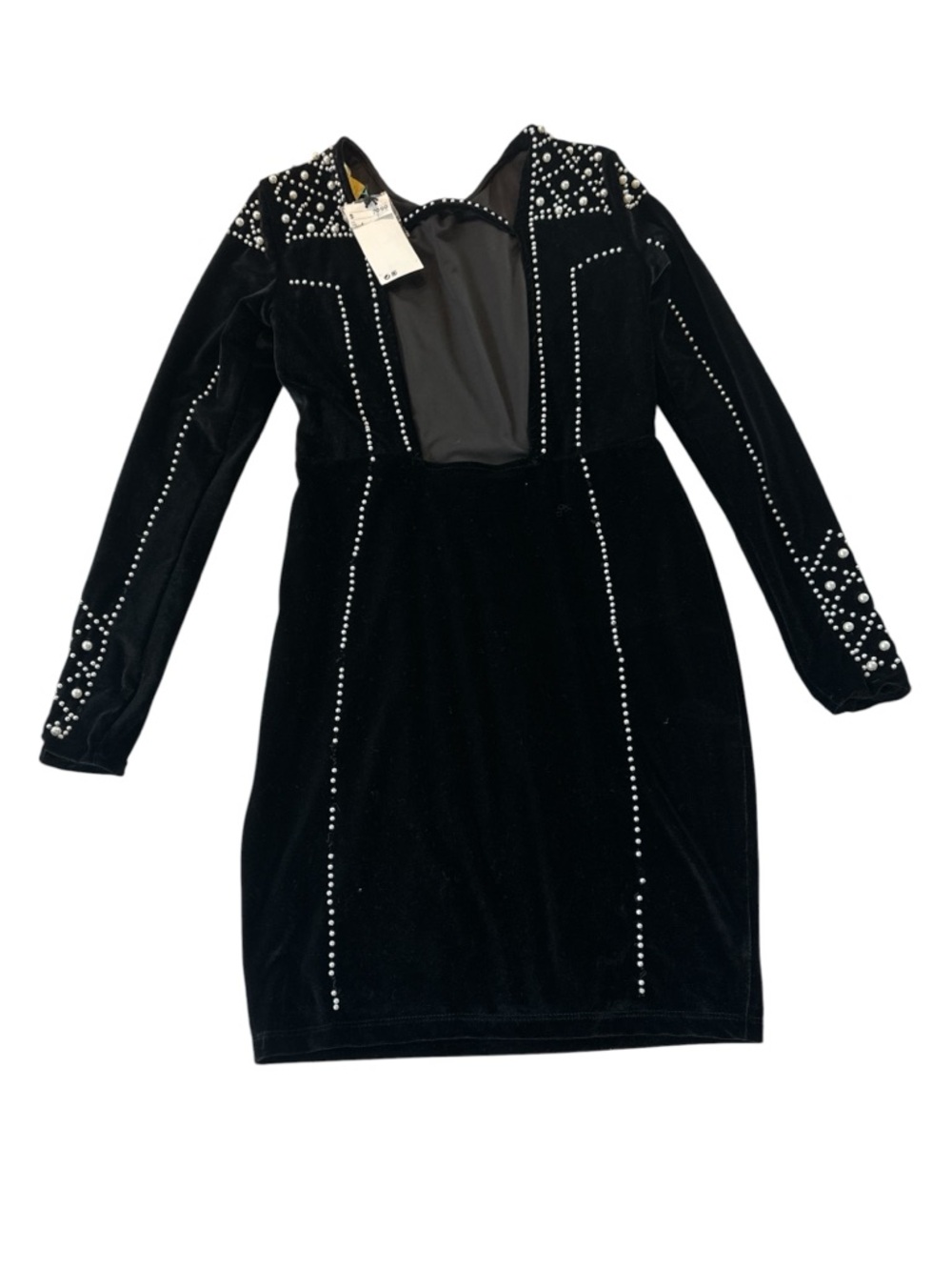 NWT H&M Black Velvet and Pearl Embellished Mini Dress - Picture 8 of 15